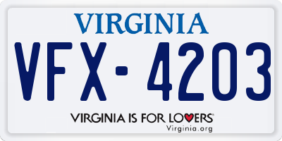 VA license plate VFX4203