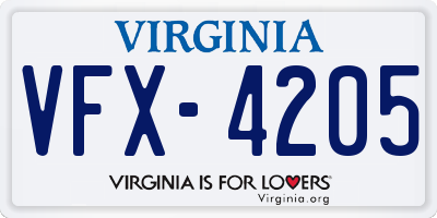 VA license plate VFX4205