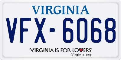 VA license plate VFX6068