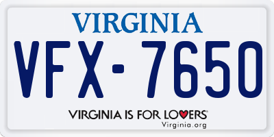 VA license plate VFX7650