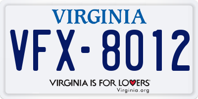 VA license plate VFX8012