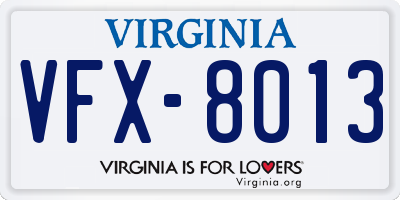 VA license plate VFX8013