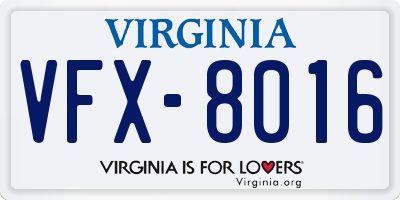 VA license plate VFX8016
