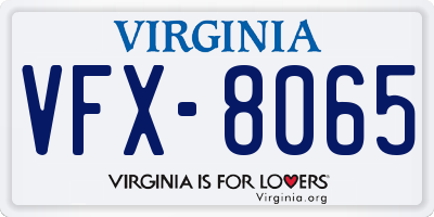 VA license plate VFX8065
