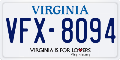 VA license plate VFX8094