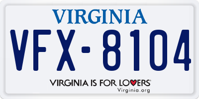 VA license plate VFX8104