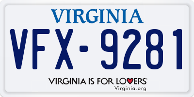 VA license plate VFX9281