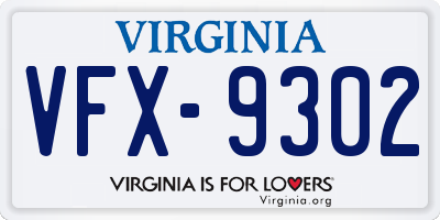 VA license plate VFX9302