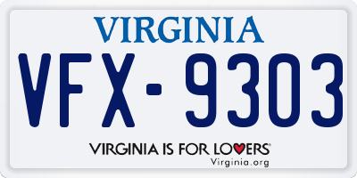 VA license plate VFX9303