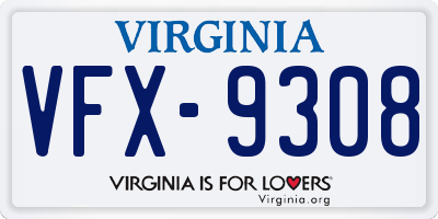 VA license plate VFX9308
