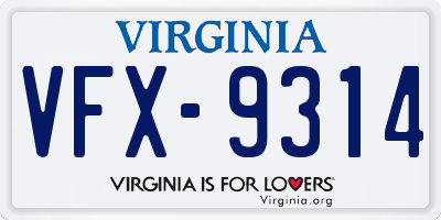 VA license plate VFX9314