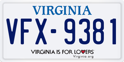 VA license plate VFX9381