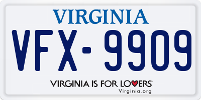 VA license plate VFX9909