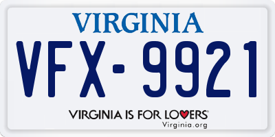 VA license plate VFX9921