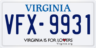 VA license plate VFX9931