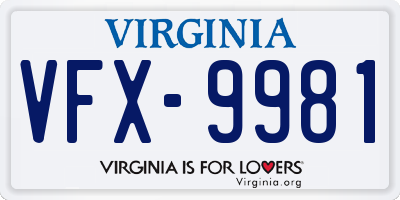 VA license plate VFX9981