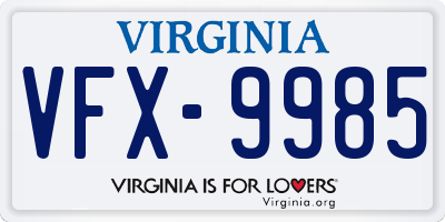VA license plate VFX9985
