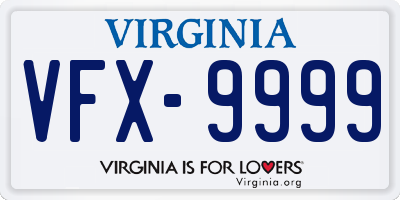 VA license plate VFX9999