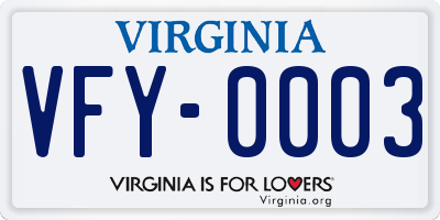 VA license plate VFY0003