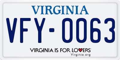 VA license plate VFY0063
