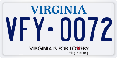 VA license plate VFY0072