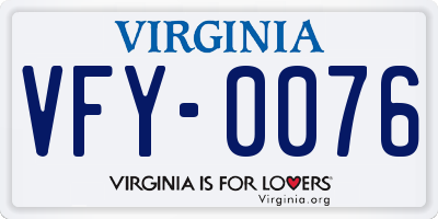 VA license plate VFY0076