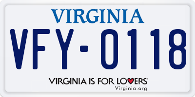 VA license plate VFY0118