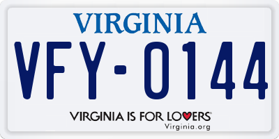 VA license plate VFY0144