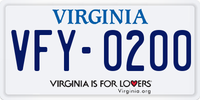 VA license plate VFY0200