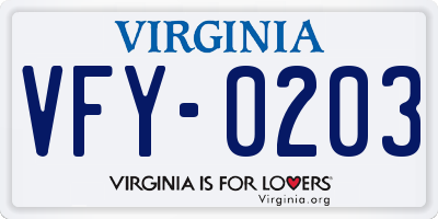 VA license plate VFY0203