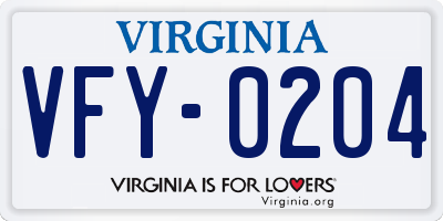 VA license plate VFY0204