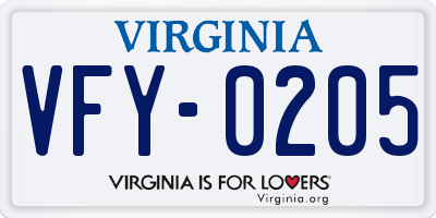 VA license plate VFY0205