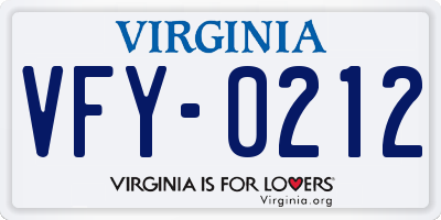 VA license plate VFY0212