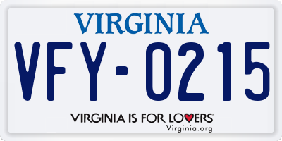 VA license plate VFY0215