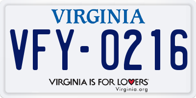 VA license plate VFY0216