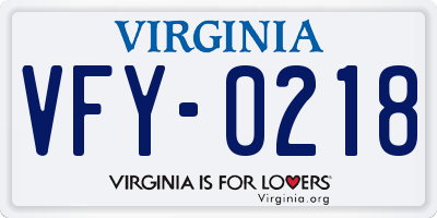 VA license plate VFY0218