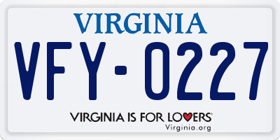 VA license plate VFY0227