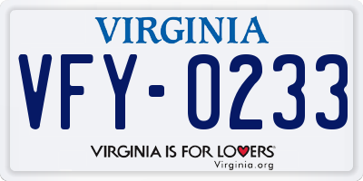 VA license plate VFY0233