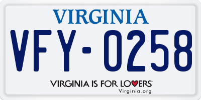 VA license plate VFY0258