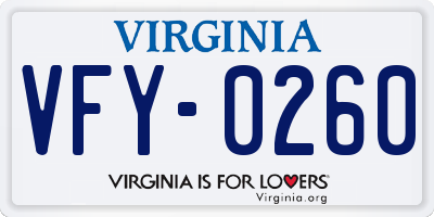 VA license plate VFY0260
