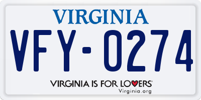VA license plate VFY0274