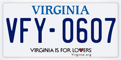 VA license plate VFY0607