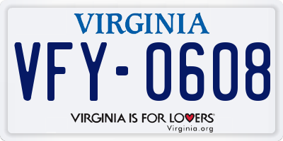 VA license plate VFY0608