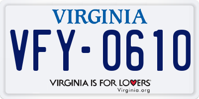 VA license plate VFY0610