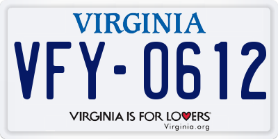 VA license plate VFY0612