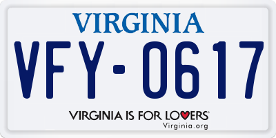 VA license plate VFY0617