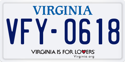 VA license plate VFY0618