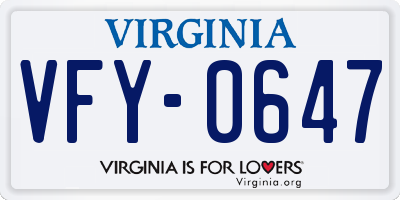 VA license plate VFY0647
