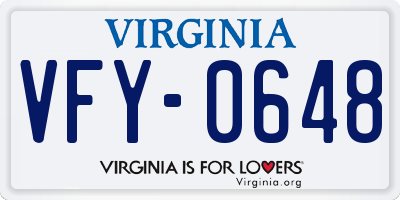 VA license plate VFY0648