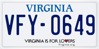 VA license plate VFY0649